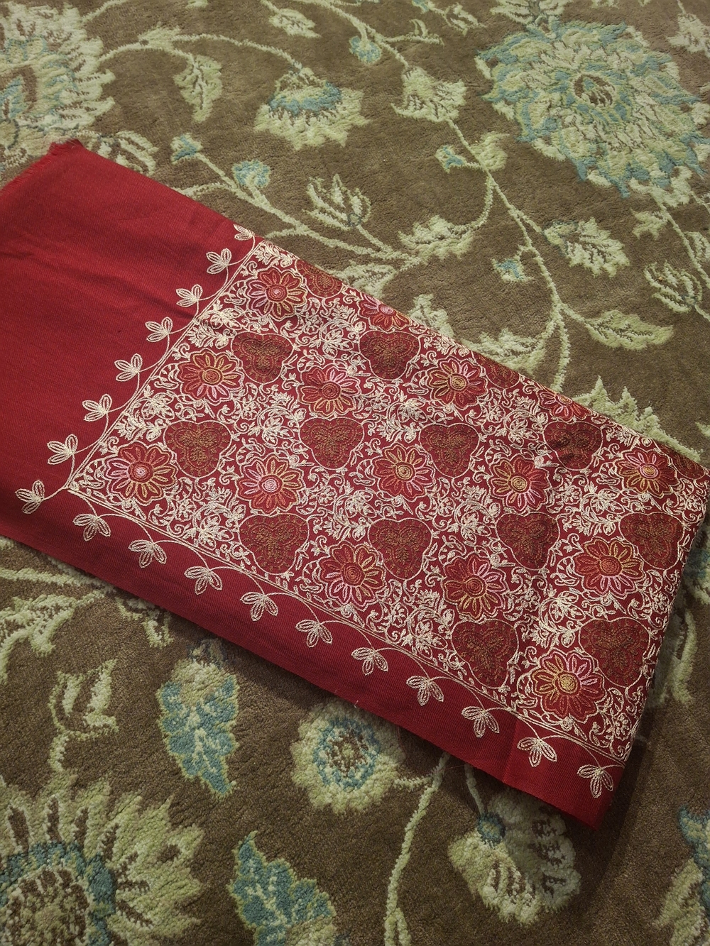 ✨ Like New Pure Cotton Indian Embroidered Shawl / Wrap – Heavy Khamaki Floral